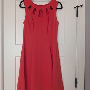 Roz & Ali Sleeveless Coral Midi A-line Dress with Cutout Neckline